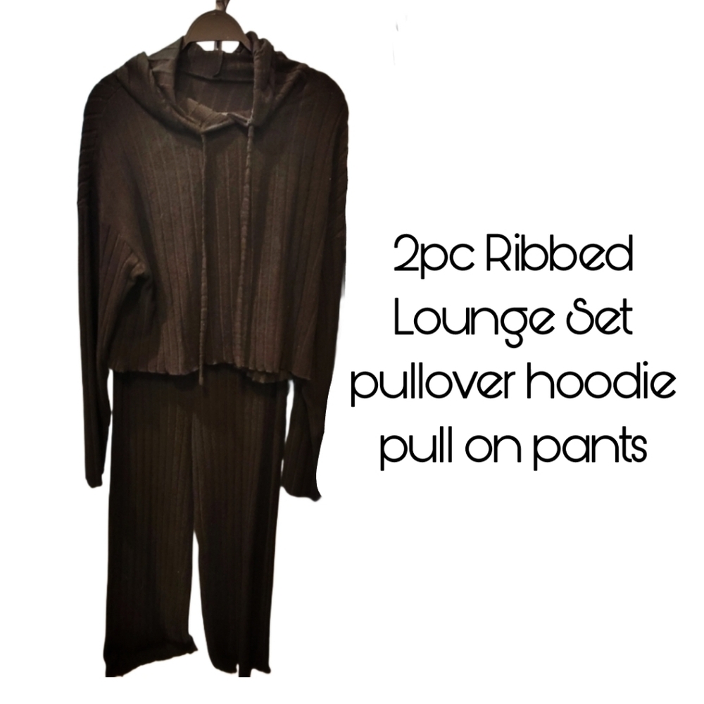 NWOT Black Hooded Pants Set Lounge Set Super Soft Ribbed Stretch. Xl. Pants Top